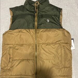 U.S. Polo Assn. Green and Tan Puffer Vest